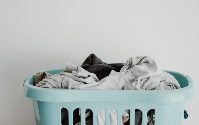 Laundry in light blue basket
